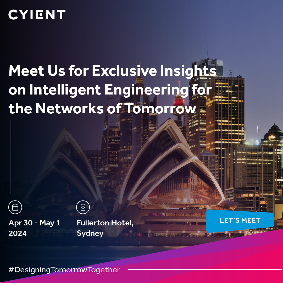 @Cyient is going to be a Sponsor at the #CommsDaySummit 2024 in Sydney. We'll be there to share how we’re intelligently #engineering network transformations for a Digital, Autonomous, and Sustainable tomorrow. ➡️Register now! cyient.com/communications #DigitalTransformation