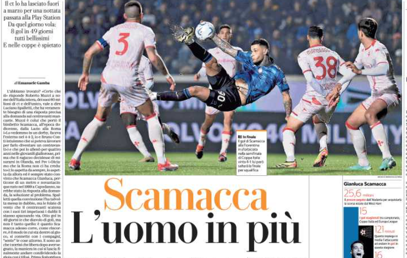 Repubblica : 8 buts en 49 jours avec l'Atalanta. Gianluca #Scamacca semble enfin exploser, une bonne nouvelle pour l'Italie en vue de l'Euro 2024. La Nazionale a-t-elle enfin trouvé son attaquant ?