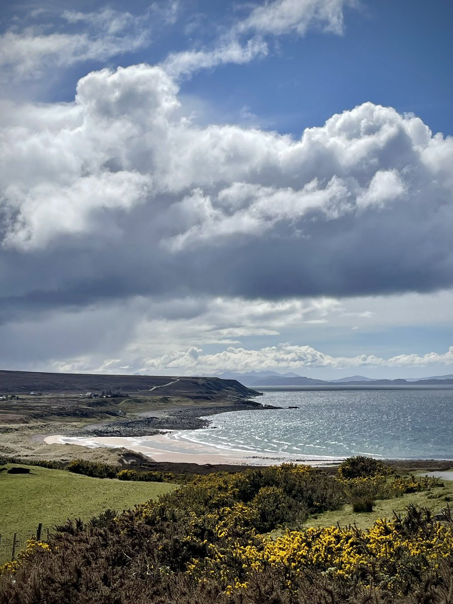 When the sun appears between squalls, and if you’re out of the biting northerly breeze, you could almost be fooled into believing it’s spring. (photo from the top of the little hill above our bay, looking towards Skye and Rona, peaks of the Cuillin in the distance)