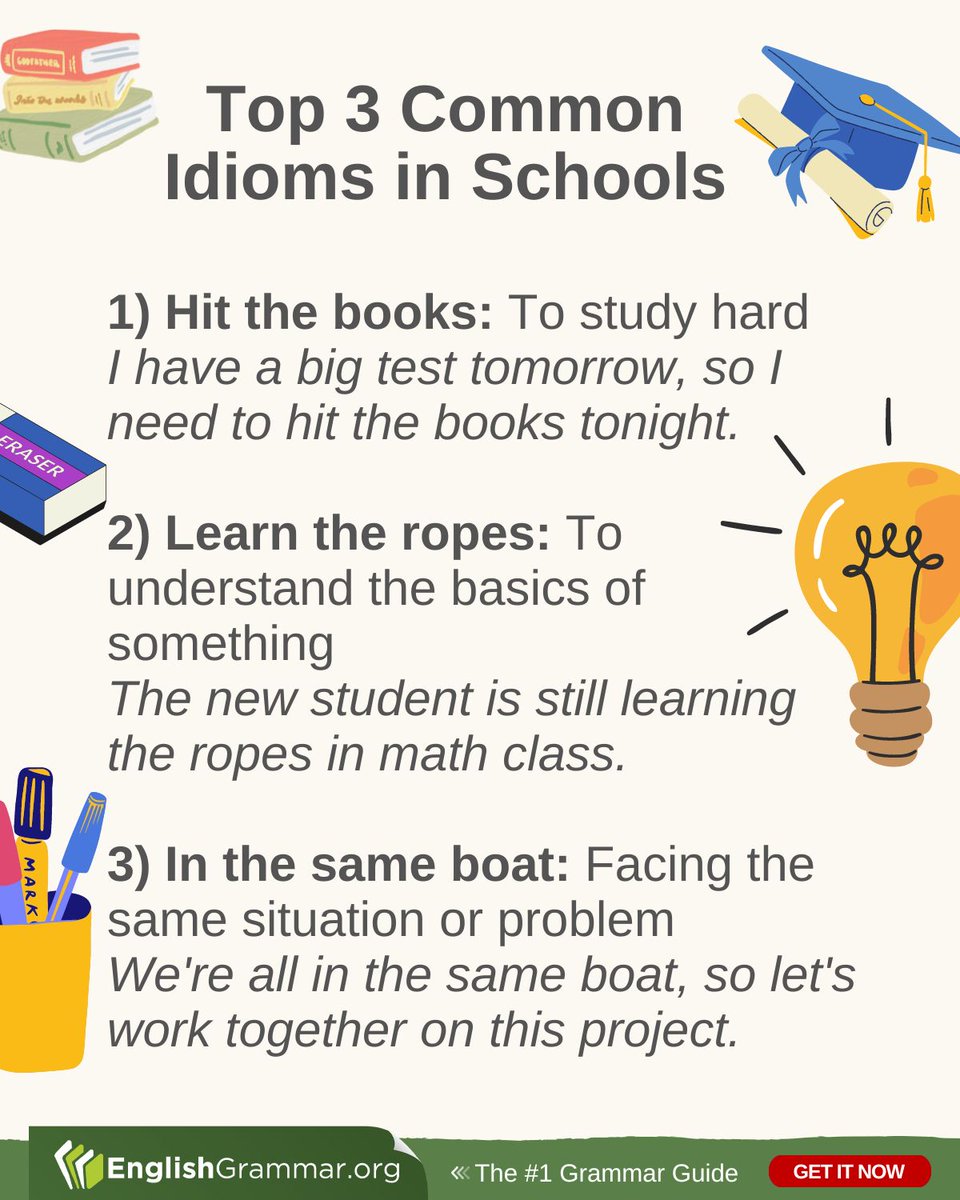 Top 3 Common Idioms in Schools

#vocabulary #writing #amwriting