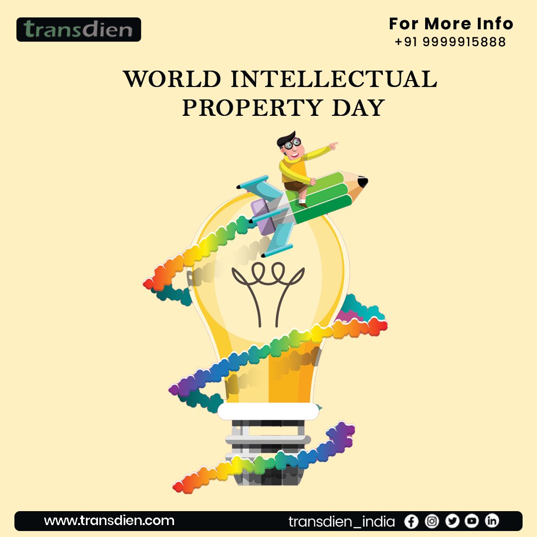 ✅ World Intellectual Property Day

#transdien #transdienindia #transdienprivatelimited
#WorldIPDay #InnovationCelebration #CreativityMatters #IPRights #Inventors #Creators #Innovation #IntellectualProperty #CelebrateCreators #InnovateToCreate #ProtectIP #InnovationNation