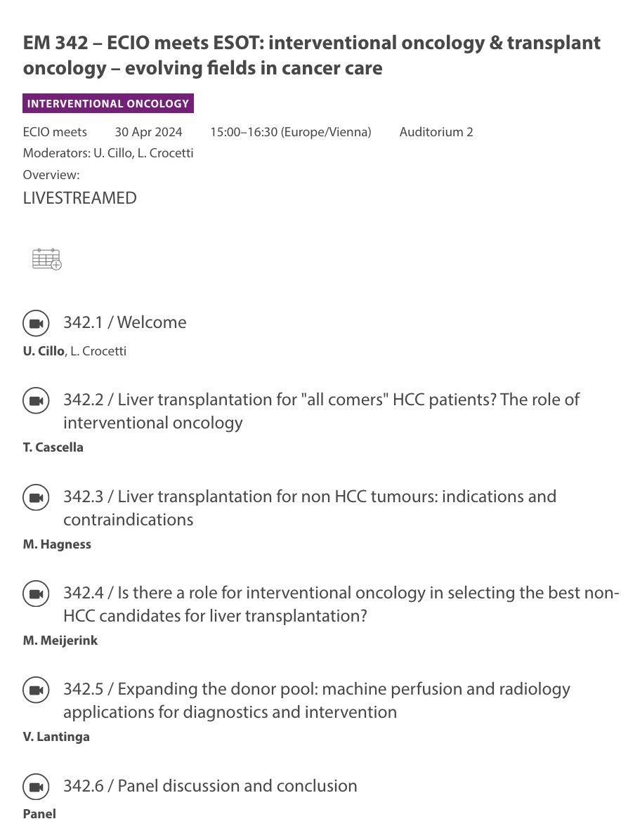 @ECIOcongress ✅ #ECIO2024 app downloaded It looks great! Looking forward to the joint session @ECIOcongress meets ESOT on Tuesday on Interventional oncology & transplant oncology - evolving fields in cancer care with @prof_cillo