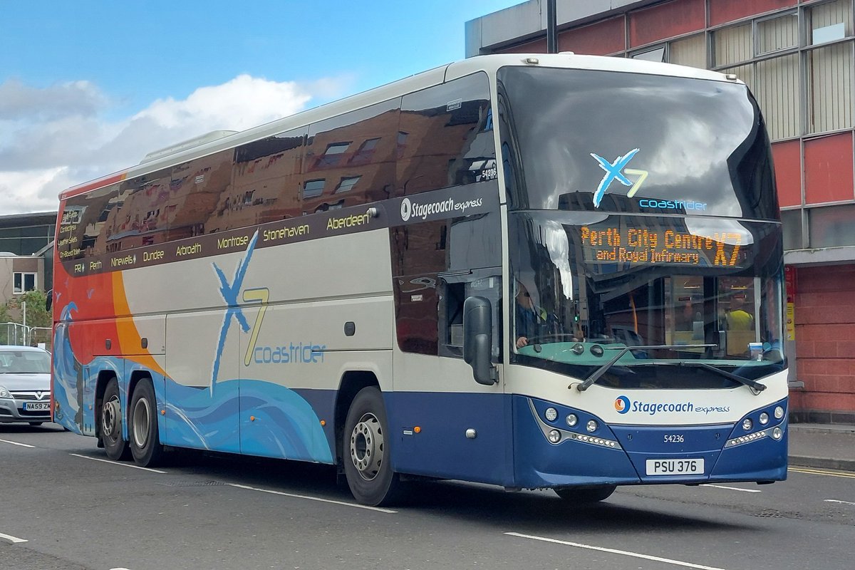 Stagecoach Strathtay Volvo B11RT Plaxton Elite i 54236 PSU 376 (YX64 WBZ) seen on the Seagate running service X7 to Perth Royal Infirmary.