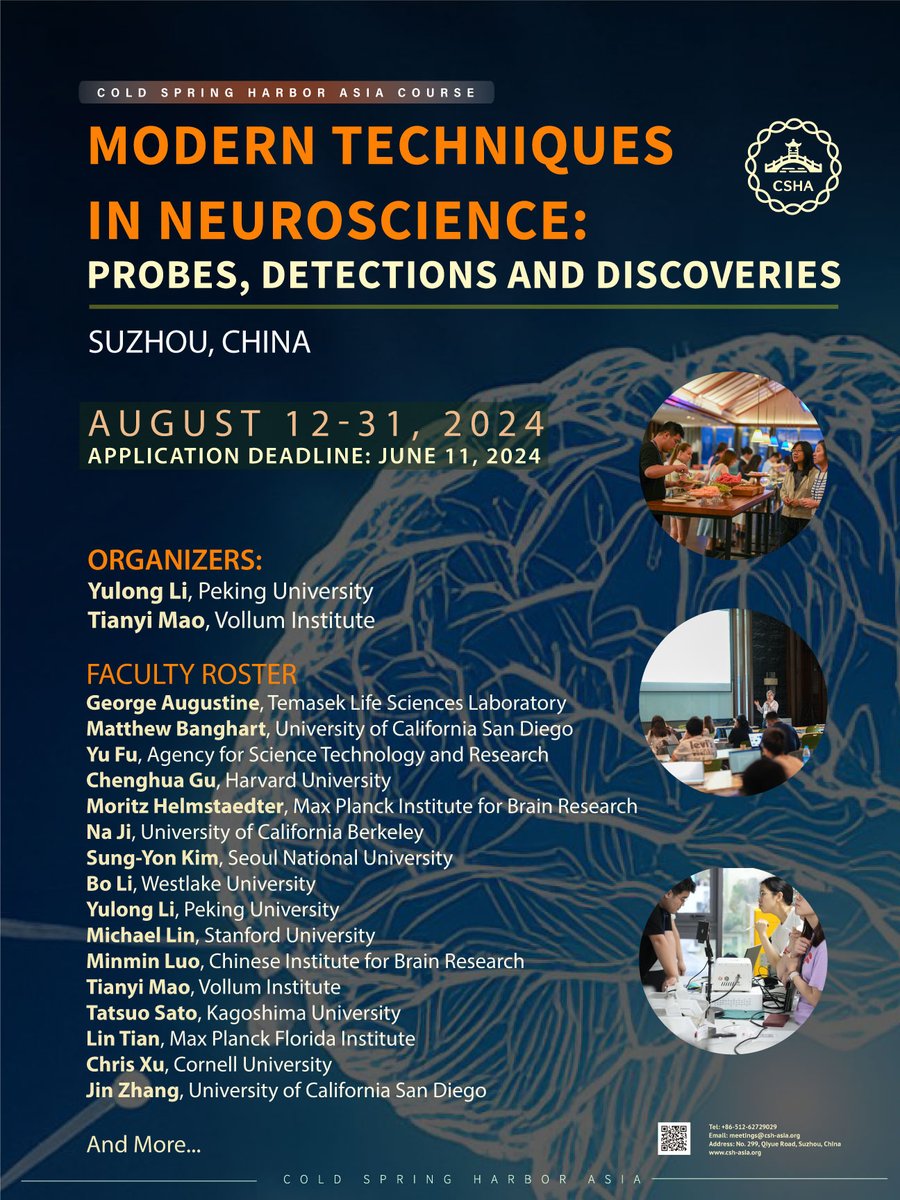 The 2nd #CSHAsia Summer School on Modern Techniques in #Neuroscience: #Probes, Detections and Discoveries will be held in August. Anyone with a keen interest in neuroscience are heartily encouraged to submit the application (csh-asia.org/?content/2402). Hope to see you in Suzhou!