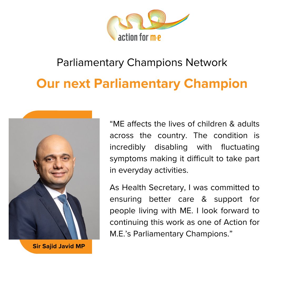 🚨 Westminster Hall debate on #MECFS 🚨 Our new Parliamentary Champion, @sajidjavid, will be leading a #WestminsterHall debate on Weds 1 May, 16.30 - 17.30 ahead of #WorldMEDay Read the full article on our website to find out more ow.ly/GBl550RoKJ8 #pwME #MyalgicEAction