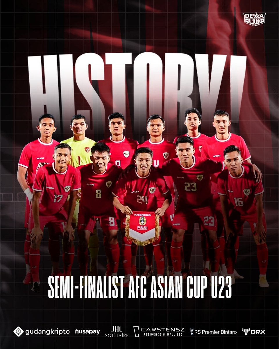 𝐒𝐄𝐉𝐀𝐑𝐀𝐇 𝐈𝐓𝐔 𝐓𝐄𝐑𝐂𝐈𝐏𝐓𝐀‼️ Selamat untuk Timnas Indonesia U-23 atas keberhasilannya lolos ke babak semifinal Piala Asia U-23 🇮🇩🦅 #DUFC #anakdewa #TimnasIndonesia #BEBRAVE