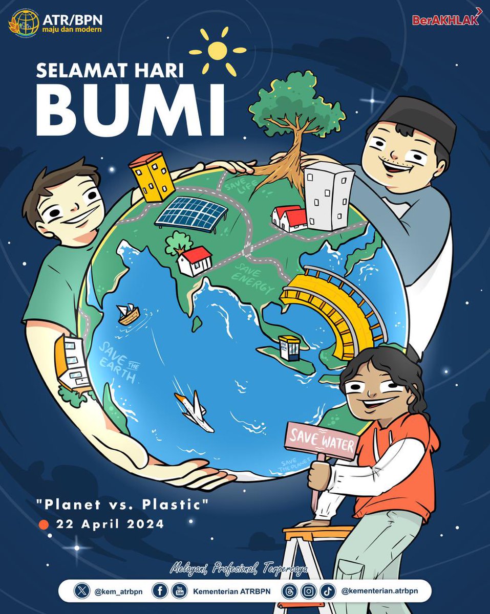 Segenap jajaran Kementerian ATR/BPN mengucapkan Selamat Memperingati Hari Bumi 2024.
Bumi diamanatkan oleh Tuhan kepada manusia untuk dirawat dan dijaga, bukan hanya untuk dieksploitasi sumber dayanya.

Planet Vs Plastic 🌏

#HariBumi
#IndonesiaLengkap
#ATRBPNKiniLebihBaik