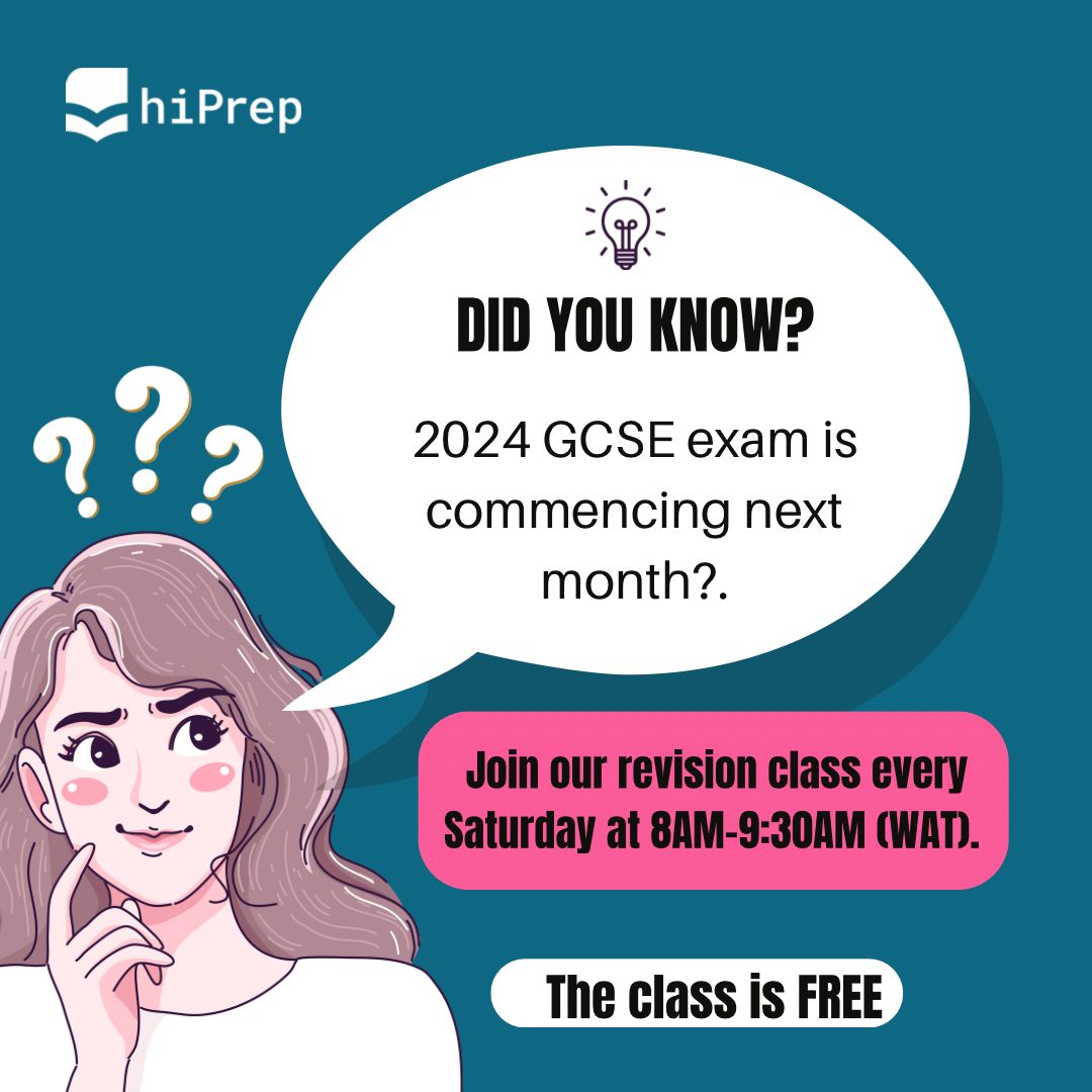 Join us every Saturday at 8:00am-9:30am WAT/GMT+1 for 90 minutes of Targeted Revision and Focused study with some of the BEST Teachers. 

If you are interested in joining our Community Live Class: 

✅ Comment the word “IN”👇🏾 

#gcse #igcse #sat #11plus #exams #freeclass #gntm