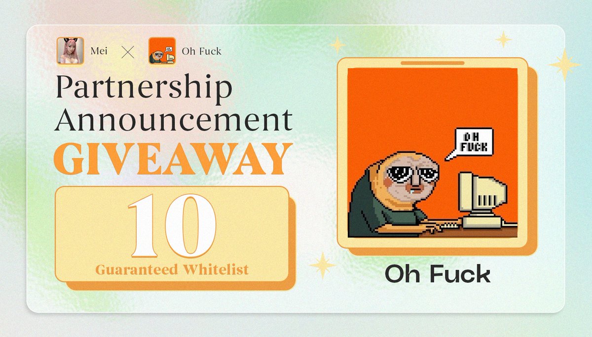 ➍➑ 𝗵𝗼𝘂𝗿𝘀 𝐆𝐈𝐕𝐄𝐀𝐖𝐀𝐘

💴 10 Guaranteed Whitelist 
➖ Part of '999 Sloths bring fun to Ordinal'

𝘏𝘰𝘸 𝘵𝘰 𝘌𝘯𝘵𝘦𝘳: 
🔘Follow us @Meimeicrypto_ & @OhFuckNFT 
🔘❤️& Retweet, tag 3 friends

🚩 End Date: 28 April

𝓢𝓾𝓬𝓬𝓮𝓼𝓼