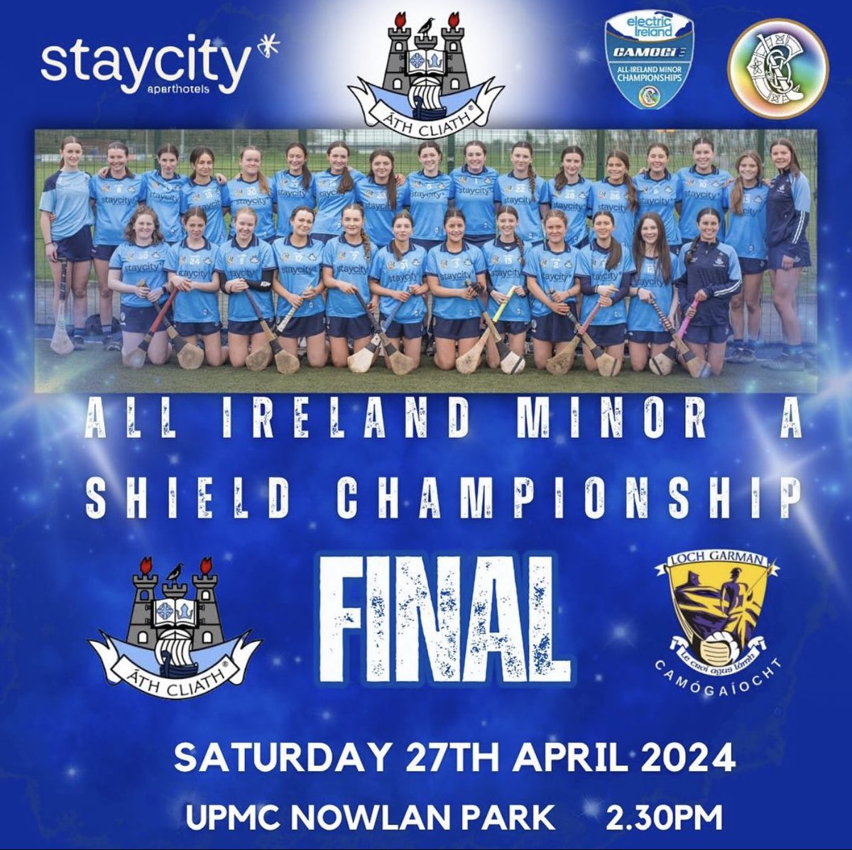 Best of luck to Rebecca Gaughan &amp; Seodhna O Rian in the All Ireland Minor A shield Championship final on Saturday at 2.30pm in Nolan Park againist <a href="/OfficialWexGAA/">Wexford GAA</a> 

#NaomhÓlaf #UpDaDubs
<a href="/CamogieDublin/">Dublin Camogie</a>
