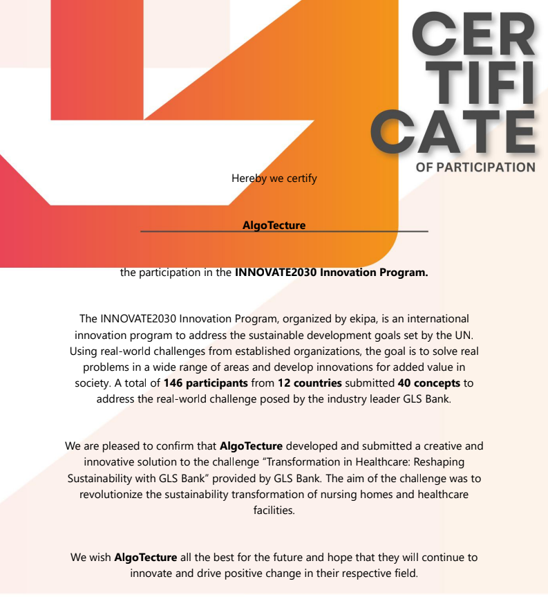algo_tecture's tweet photo. We are thrilled to announce #AlgoTecture's participation in the prestigious #INNOVATE2030 Innovation Program, organized by @ekipa_de. This international initiative addresses the #UN’s #SustainableDevelopmentGoals through real-world challenges from leading organizations. https://t.co/SsT95VZM8e