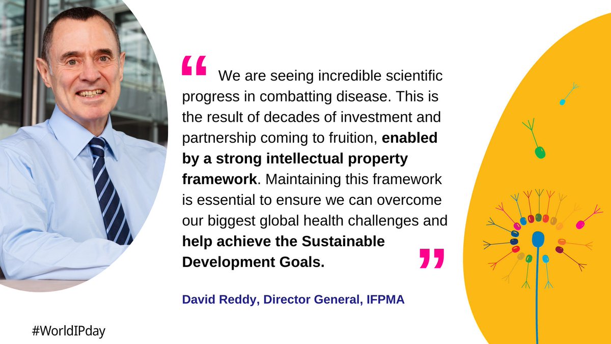 The IP framework underpins the ecosystem that delivers innovative healthcare solutions for the future. This #WorldIPDay, we join @WIPO in celebrating the catalytic role that #IntellectualProperty, innovation, & creativity play in achieving the #SDGs. More from @DavidReddyIFPMA⤵️