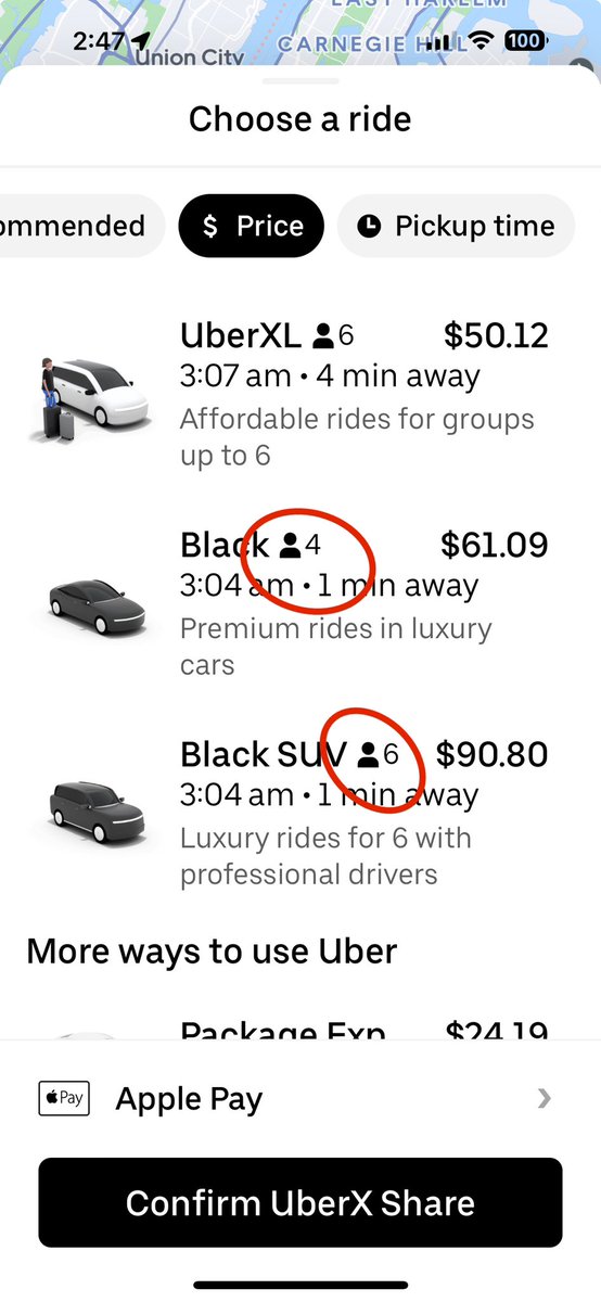 This is bullshit. 
2 adults and 3 small girls?
Uber Black as seen here is a more expensive choice on the ap.
The driver is claiming that the one extra person should’ve been the Uber Black XL? (Premier SUV)

BULLSHIT. 

Regular Black (Premier) is 1-4 people. 
Premier SUV is 6-7…