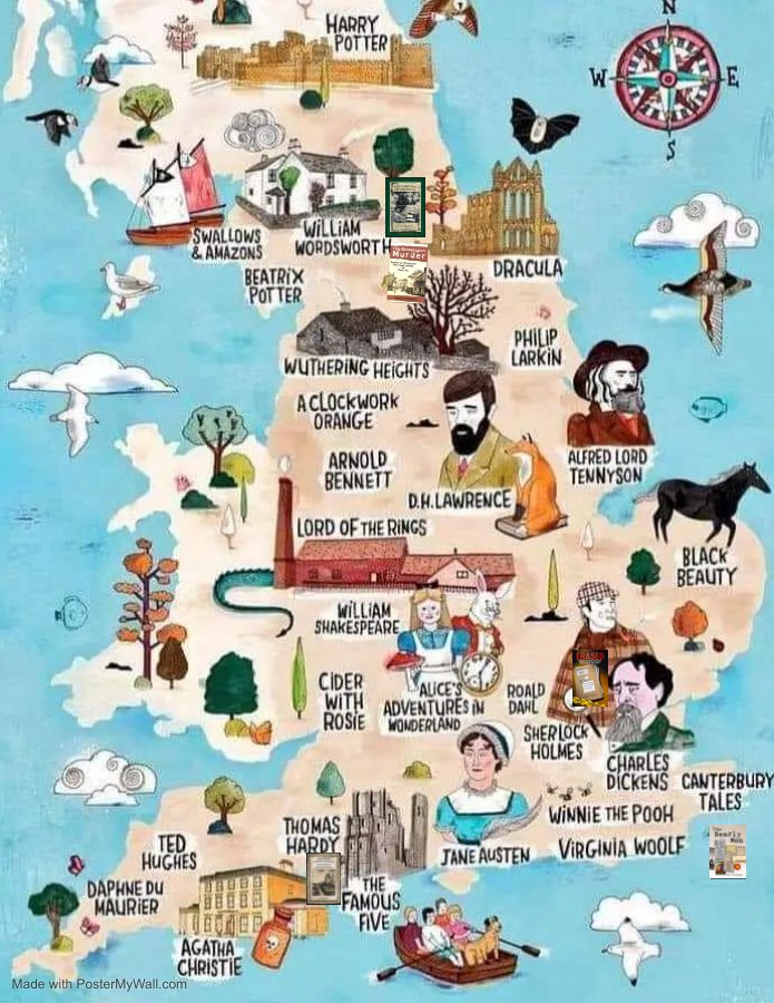 Can you spot 5 of my books hiding in this literary map of England? 📚

The Dark Side of the Dales/ Erased/ Jurassic Coast Justice / The Nearly Man and The Grassington Murder are all taking their place on this book tour of England.

Copies of my titles are available now