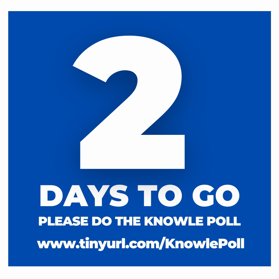 If you haven't already done the Knowle Poll then you've got just two days to go. Who we get as our councillors for the next 4 years is key to the future of Knowle. If you live in the ward. Please take two mins to do the poll. tinyurl.com/knowlepoll