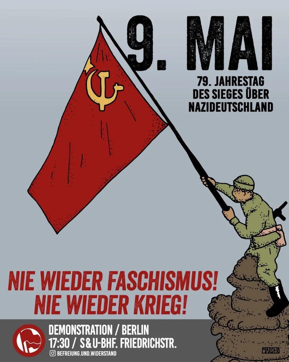 antifanordost's tweet photo. 🔴9. Mai-Demo🔴

Nie wieder Faschismus!
Nie wieder Krieg!

▪️Es leben die Befreier*innen!
▪️Aufrüstung &amp; Waffenexporte beenden!
▪️Gegen Rechtsruck &amp; AfD!
▪️Freiheit für alle Antifas!
▪️Für das Grundrecht auf Asyl!

🕙17:30 Uhr
📍Bhf Friedrichstraße

#B0905 #BefreiungundWiderstand https://t.co/Gswu50IeQ5