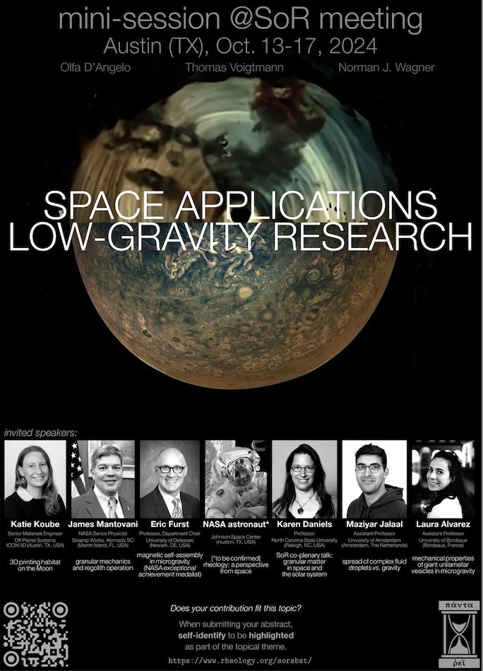 I am thrilled to participate in the Annual @SoRheology  meeting mini-session on #SpaceApplications and #lowgravity research.🚀🦠
Thanks for the invitation and for putting together this amazing lineup! 
#womeninSTEM #womeninspace