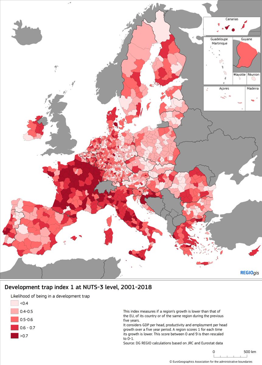 rodriguez_pose's tweet image. There is a strong connection between being stuck in a #DevelopmentTrap, often in middle- or high-income regions, &amp;amp; support for Eurosceptic parties.
The longer the period of #stagnation, the stronger the support for #parties opposed to European integration.
doi.org/10.1080/001300…