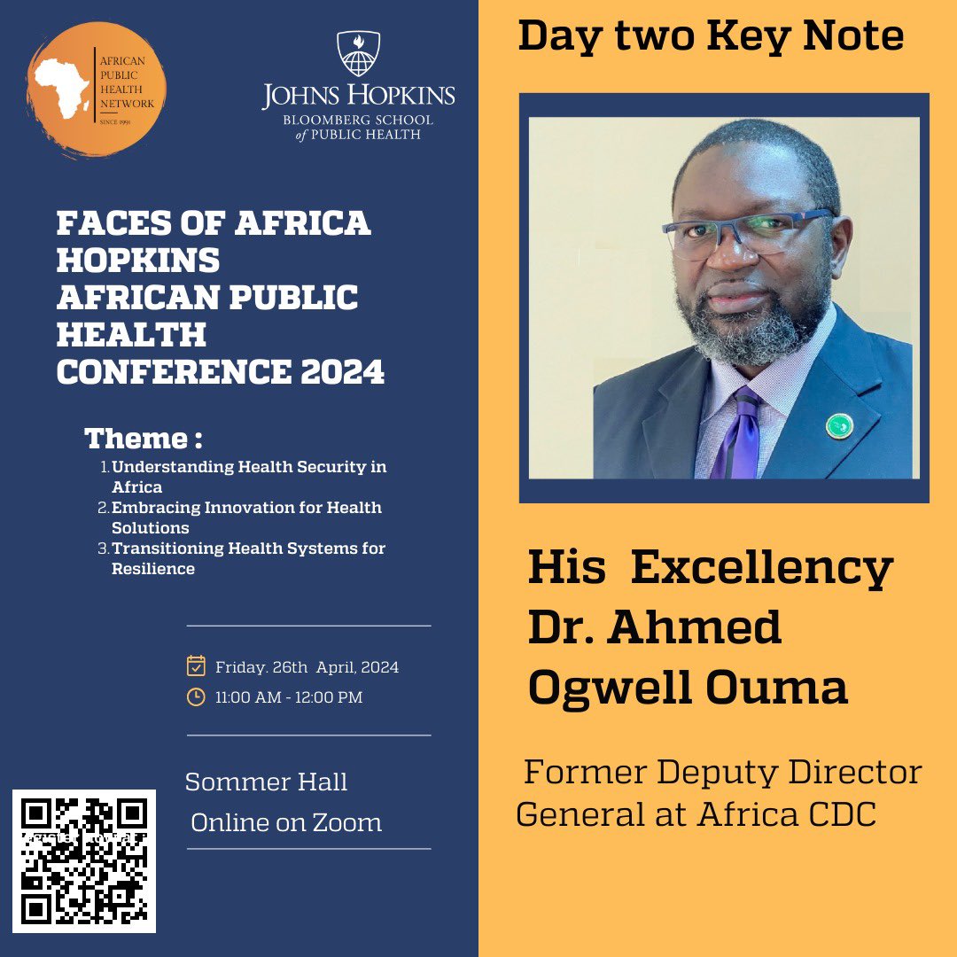 Let’s discuss The New Dawn for #Africa at #AfricanPublicHealthConference2024 hosted by @aphn_jhsph. How #HealthSecurity, innovation & resilience are key to this new dawn. @JohnsHopkinsSPH @HopkinsCHDS jhu.campusgroups.com/aphn/rsvp_boot…