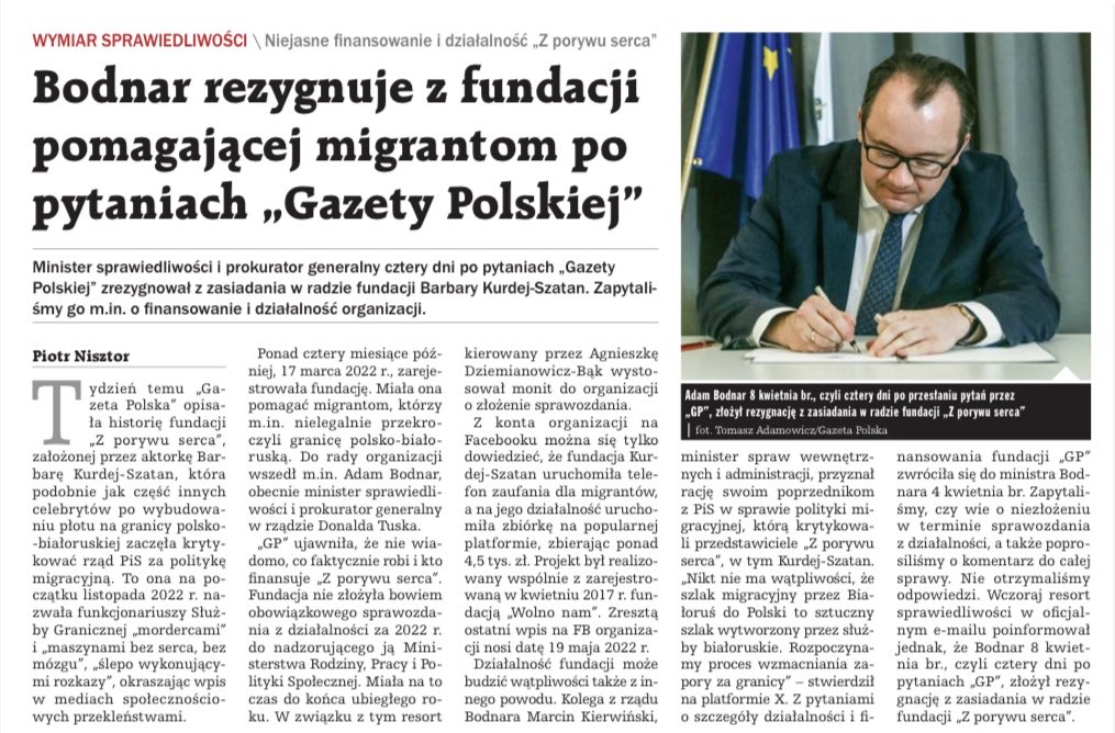 .⁦@Adbodnar⁩ zrezygnował z Rady Fundacji „Z porywu serca” Barbary Kurdej-Szatan po pytaniach ⁦@GPtygodnik⁩ Szczegóły w najnowszej ⁦@GPCodziennie⁩ 👇