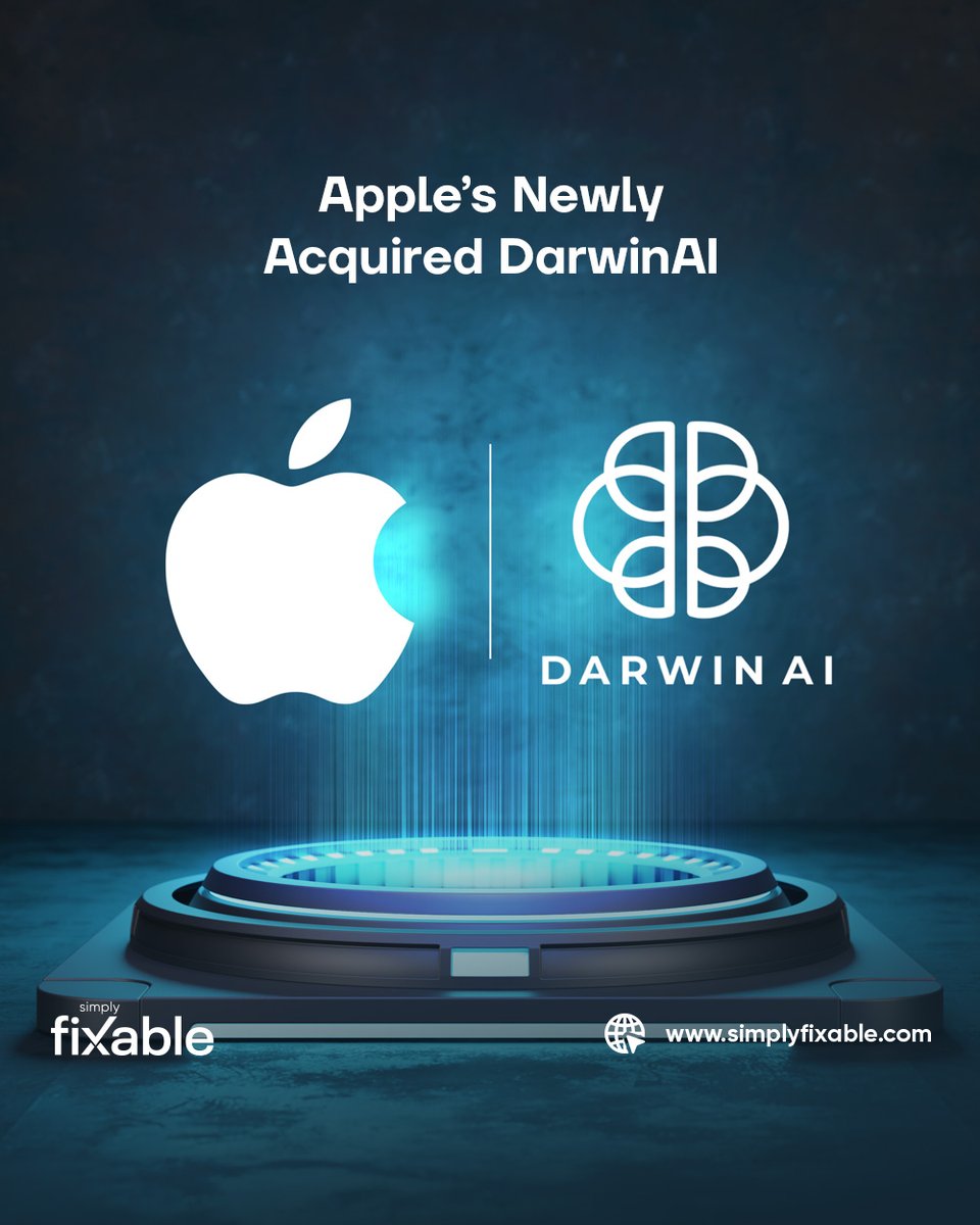 Simply_Fixable's tweet image. 🍏🤖 Exciting news alert! Apple&apos;s recent acquisition of DarwinAI could mean big things for the future of AI technology. Check out our latest blog post on our website to dive deeper into this game-changing move by Apple.
_
#AppleAI #TechInnovation #SimplyFixable