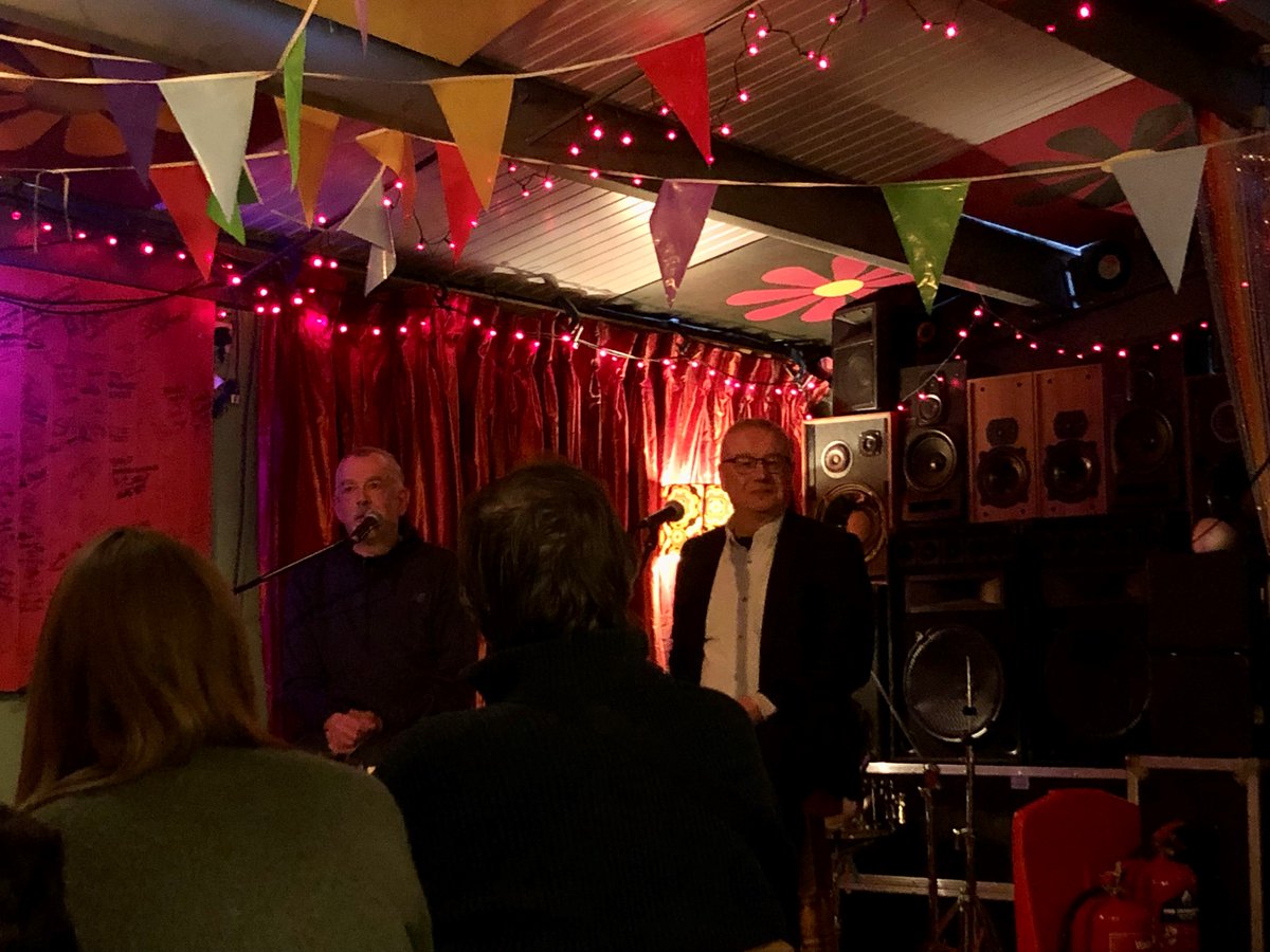 Two local legends in conversation last night. Dave Haslam and Adrian Goldberg. Great Jewellery Quarter Venue -- upstairs at the Rock and Roll Brewery.
