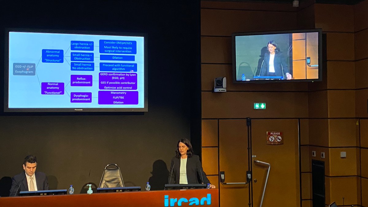 The estimable @ReenaChokshiMD lecturing about post fundoplication esophageal testing. Key point: rely on a totality of testing versus one output of one modality. Be wary of stasis-related amb reflux monitoring which may read as elev acid exposure time in GERD. #OESO2024.