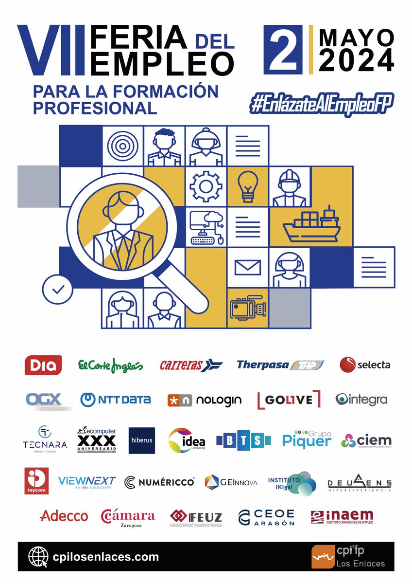 Feria de Empleo en CPIFP Los Enlaces - 2 Mayo ¡¡¡Gracias a las empresas colaboradoras!!! 💾💿💻📱 Informática y Comunicaciones 📽️🎞️📸🎙️ Imagen y Sonido 🧰✈️☎️⛴️ Transporte y logística