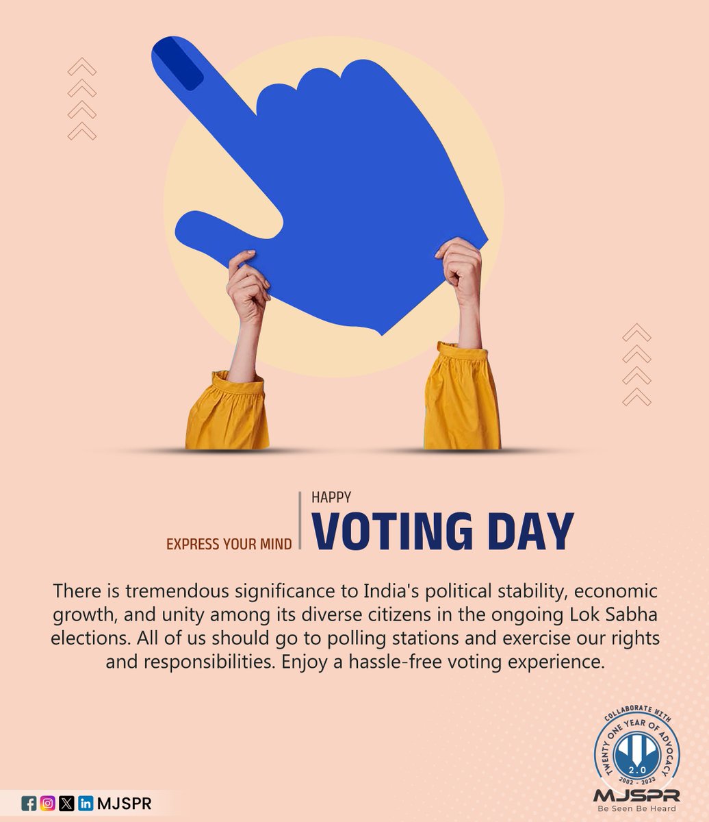 Express your mind. Happy Voting Day

#IndianElections #Democracy #VoteIndia #ElectionDay #Politics #ElectoralProcess #VotingRights #CitizenParticipation #PoliticalParties #ElectionCommission #BallotBox #CampaignTrail #ElectoralReforms #ElectoralSystem