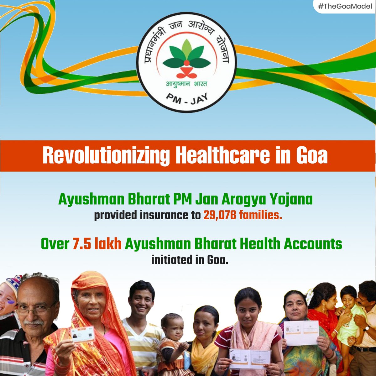 Goa's healthcare strides continue: Ayushman Bharat PM Jan Arogya Yojana insured 29,078 families and initiated over 7.5 lakh Ayushman Bharat Health Accounts, transforming access and affordability. #HealthcareRevolution #TheGoaModel
#GoaHealthcare #AyushmanBharat #PMJanArogyaYojana