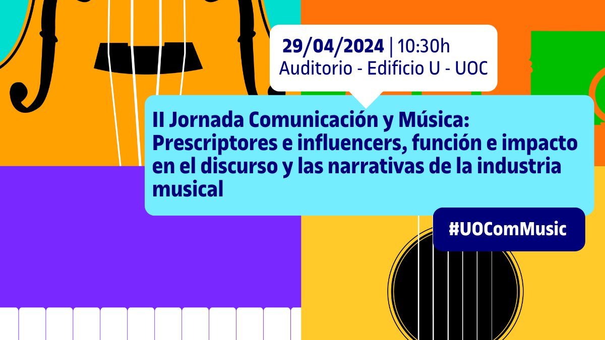 📆 El lunes 29/4 os esperamos en la II Jornada Comunicación y Música #UOComMusic con un programa 🔝 🎶 Hablaremos sobre prescripción en el ámbito musical con Joan Pons (@primavera_sound), Daniel Sanchís (@lasttourint), Isabel Villanueva y Marta Vall (@UniversalSpain) 👇