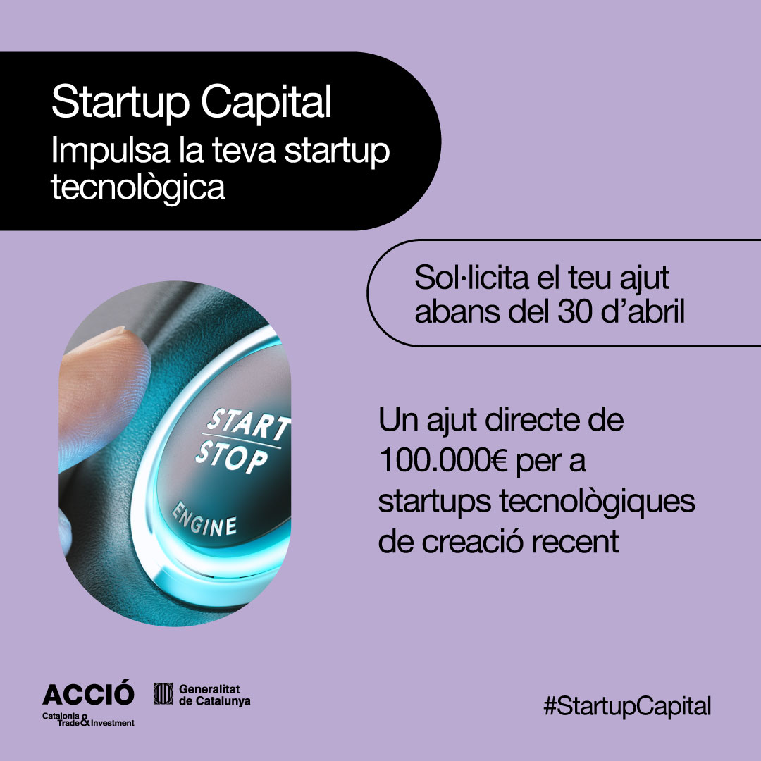 accio_cat's tweet photo. 🚀 Últims dies per sol·licitar l'ajut #StartupCapital!

Necessites finançament per créixer? Més del 90% de les startups beneficiàries continuen actives i de mitjana aconsegueixen 1 M€ d’inversió pública i privada!

Segueix els seus passos 👇
https://t.co/OhZT1ZFaLv

#StartupCAT https://t.co/BSm8yrmNcL