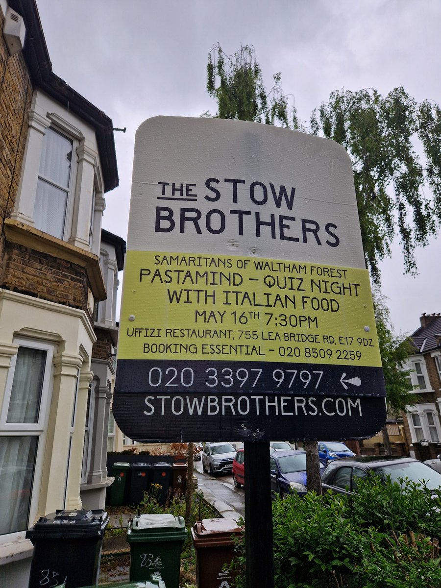 When you see a sign like this, you'll know it's #Pastamind time! Friends in #WalthamForest, have a brilliant night of quizzing while helping to raise crucial funds for our local branch. Sign up calling the number below. At @uffizziitalian, with @rowanmc. Thanks,  @StowBrothersE11
