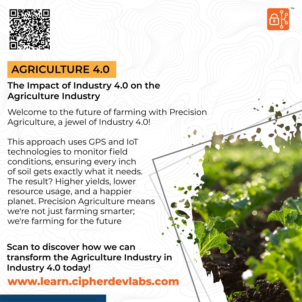 Experience the future of farming with Precision Agriculture, a pinnacle of Industry 4.0! Using CPS and IoT, it optimizes field conditions for maximum yields, minimal resources, and sustainable farming practices.

#agriculture #agtech #ai #ar #vr  #xr #industry4 #cipherdevlabs