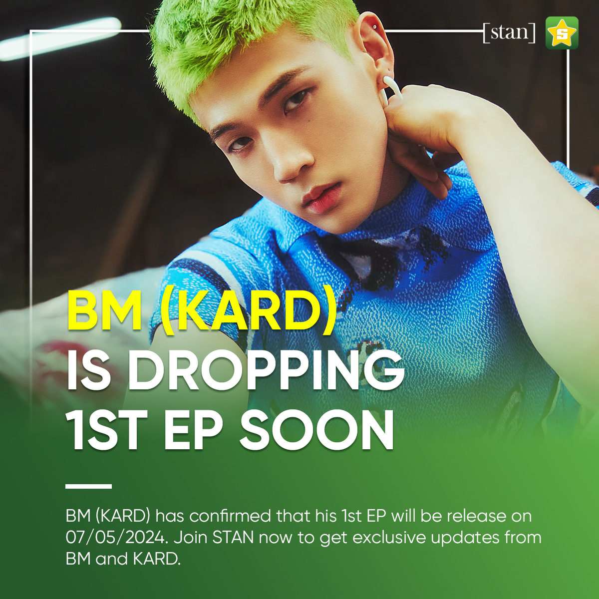 stan_co_ltd's tweet photo. #BM from #KARD is releasing his 1st album on 07/05. We really can't wait to hear it 😍

Do you know where to get exclusive information of #Kpop artists like @KARD_Official ? 👇 https://t.co/AaghypUXyG