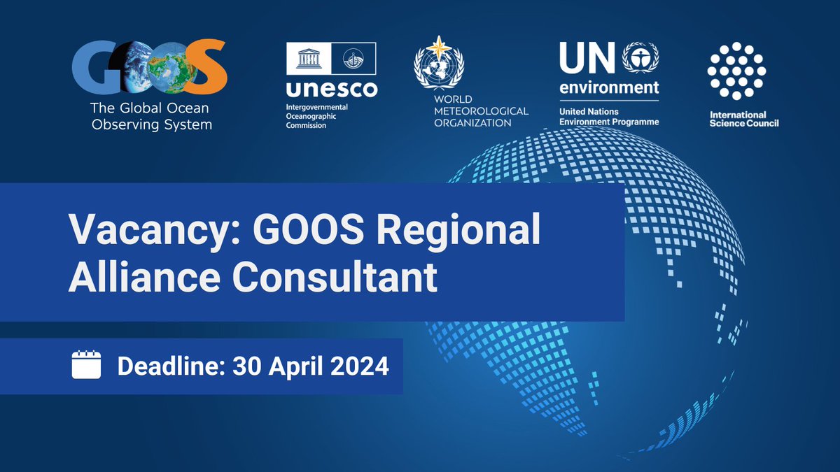 📣GOOS is looking for a consultant to work with the GOOS Regional Alliances, the Expert Team on Operational Ocean Forecasting Consultant (ETOOFS) and National Focal Point engagement. 🗓️Deadline: 30 April 2024 🔎bit.ly/3QmmXxn