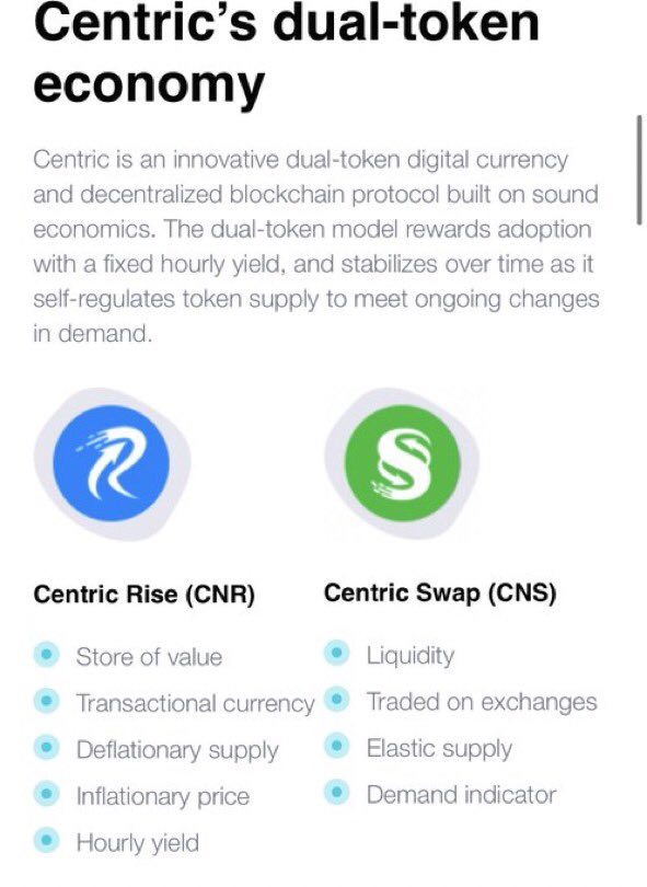 @100xAltcoinGems The dual toke protocol @CentricRise rewads with fixed hourly yields #StakelessYield
#CentricWarriors the best passive income
Buy $CNS swap to $CNR and #HODL
No lockups 
True #BSCGem