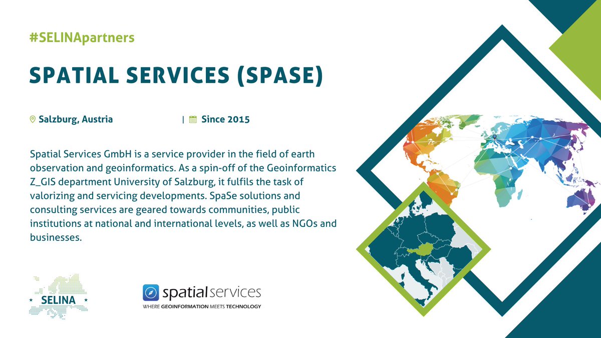 😊Meet @SpatialServices - this week's participant in our #SELINApartners campaign. ℹ️ SpaSe is a service provider in the field of earth observation and geoinformatics, geared towards communities, public institutions at national and international levels, NGOs and businesses. 👇