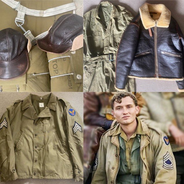 Some of our WW2 USAAF costumes and props for ground crew. Two of our Eastman 50Cal made B-2 caps, Eastman D-1 jacket and HBT overalls. Also an original Masters of the Air M41 jacket from the production.  
#filmwork #film #movie #movies #costume #costumes  #MastersOfTheAir