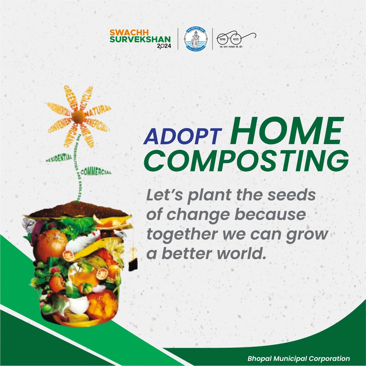 ADOPT #HOMECOMPOSTING !!

Let's plant the seeds of change because together we can grow a better world.

#ULBCode802312
#BMCNews 
#Composting
#SwachhSurvekshan2024Bhopal
#swachhBhopal