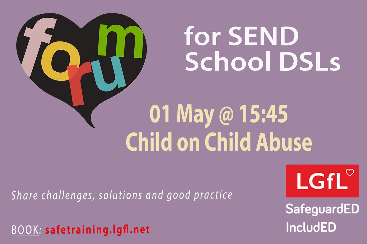 📢Last call for our free SEND DSL Forum this week! Any DSL working with SEND pupils welcome to join as we share challenges & solutions re: child-on-child abuse. 🔗LOOK: sendforum.lgfl.net 🔗BOOK: safetraining.lgfl.net #safeguarding #schools @LGfL @LGfLIncludED