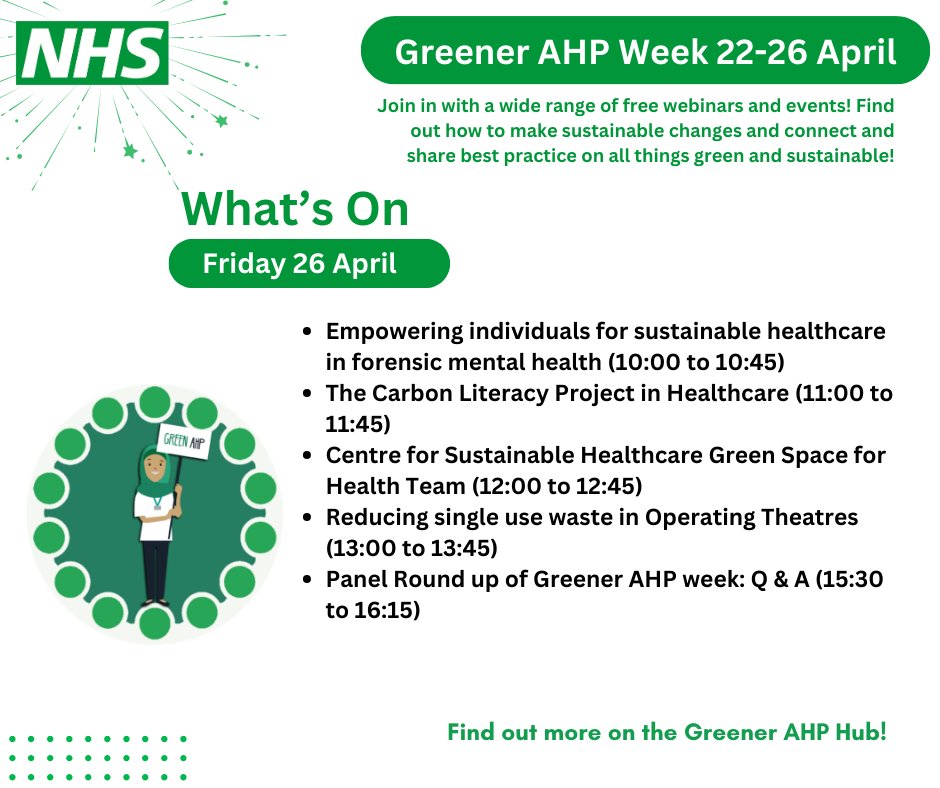 The actions AHPs take to improve health and reduce ill health and inequalities also benefit our planet as well as our patients. 🌍♻💚Whatever your role join one of the free webinars to learn more! bit.ly/3w1xSp9