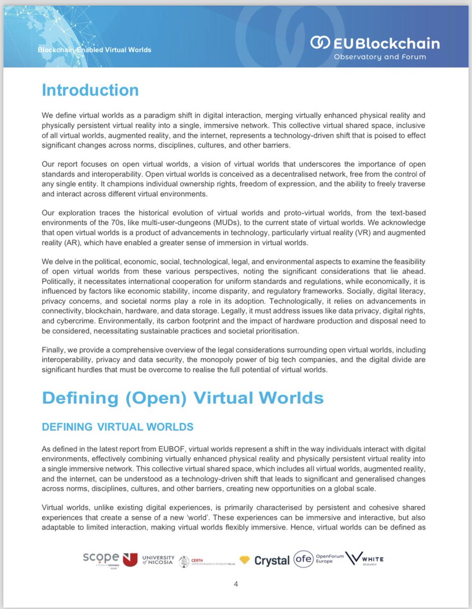 Very delighted to have worked on the 'Blockchain-enabled Virtual Word' (#Metaverse) Report!!! 

You can read the report below or download it here 👉: lnkd.in/dSU4EVFM

@EUBlockchain @EU_Commission 

#Digital #Interaction #Metaverse #Interoperability #VirtualWorlds #AR #VR