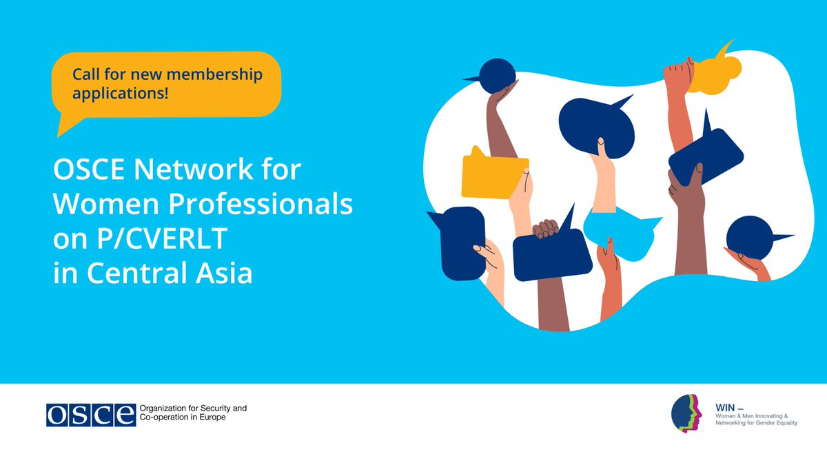 📢 🌐 Join the OSCE Network for Women Professionals on P/CVERLT in Central Asia! This network is a platform to collaborate and exchange insights on addressing P/CVERLT challenges. Deadline: 5 May, 2024. Find out more ⬇️ bit.ly/3Undfgx #WINGenderEquality