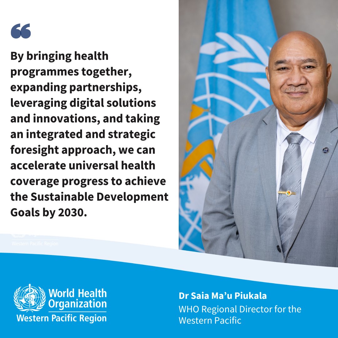 As we reach the midpoint towards the #2030SDGs deadline, it's time for action in the Western Pacific! We urge all health leaders to accelerate the journey towards universal health coverage, vital for achieving the health Sustainable Development Goal by 2030. #HealthForAll