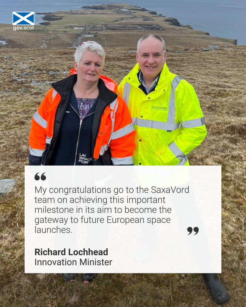 Innovation Minister @RichardLochhead has welcomed news that @saxavord_space has been awarded a range control licence by the @UK_CAA. It’s the next step to realising the spaceport’s ambitions to start vertical rocket launches this year. 🚀