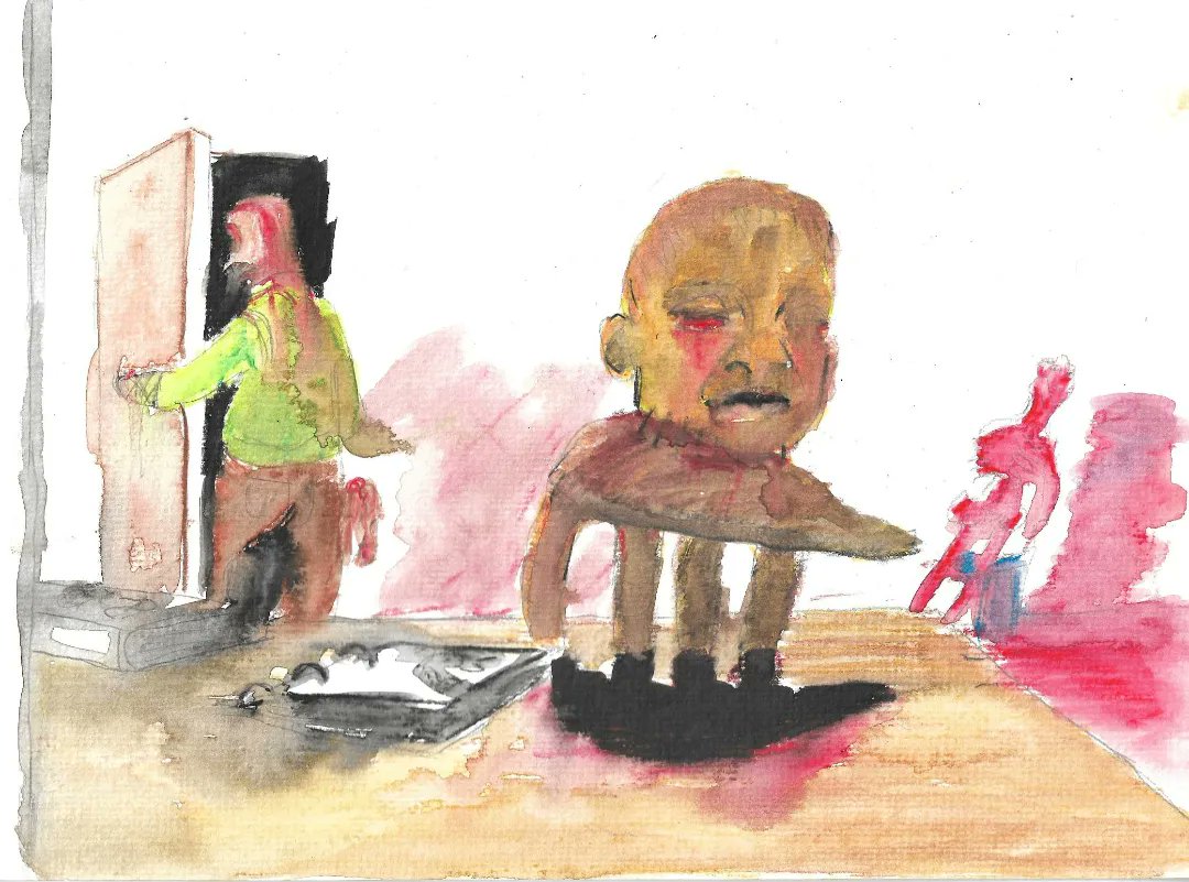 True_gore_art's tweet photo. Artist creating. 
Penci, in, watercolor pastel. #Artist #art #drawing #inspired #books #writing #brutal #colour #scene #sewed https://t.co/y7FlCHfklV