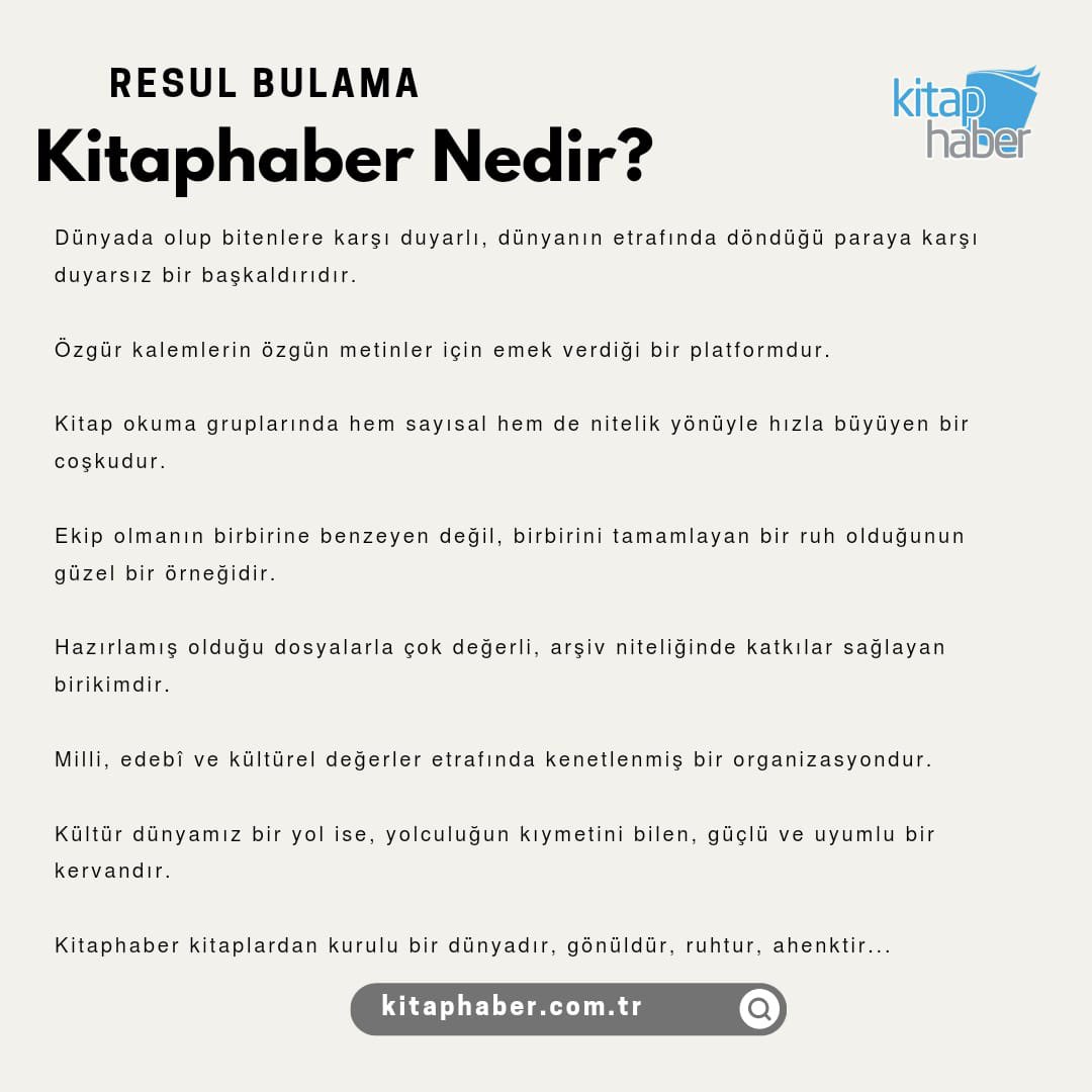 Resul Bulama, yazdı. Kitaphaber nedir? Sorgusuna dair değerleri linkten okuyabilirsiniz. kitaphaber.com.tr/kitaphaber-ned… @resulbulama #kitaphaber #resulbulama #kitaphabernedir #kitaplardanbirdünya #kitaphaberokumahareketi