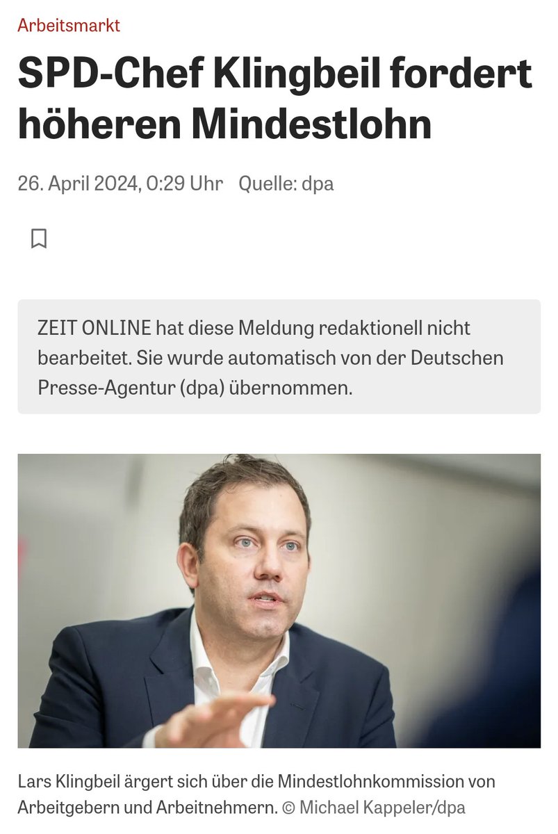 Die Unglaubwürdigkeit der SPD, Episode 72638...: Gestern im Bundestag stimmte die SPD gegen den Antrag unserer #BSW-Gruppe, den #Mindestlohn auf 14 Euro anzuheben.  Ein paar Stunden später fordert SPD-Parteivorsitzender #Klingbeil eine 'deutliche' Erhöhung des Mindestlohns.