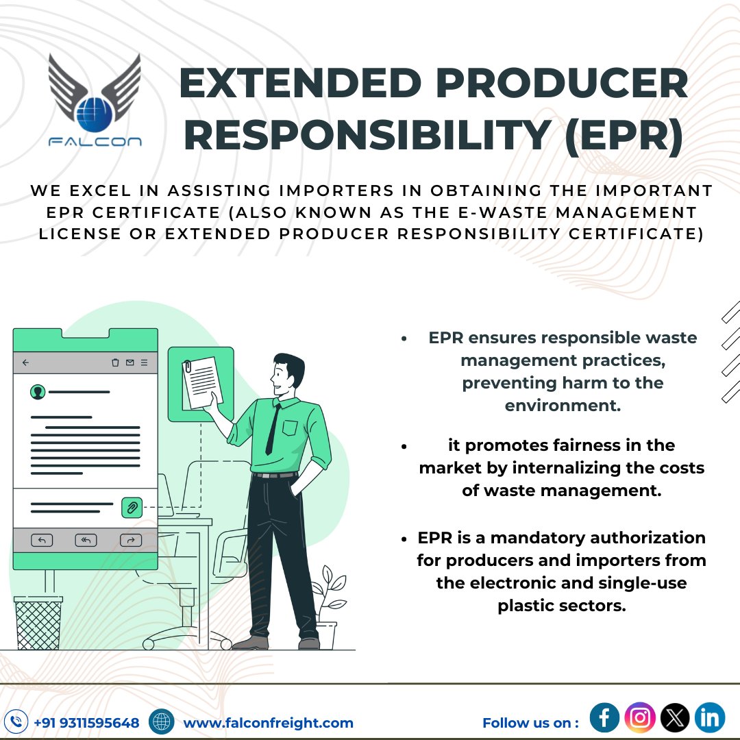 We succeed  in helping importers  in getting the important EPR Certificate (also known as the E-waste Management License or Extended Producer Responsibility Certificate). 
#EPRCertified #SustainableEPR #EPR #PlanetFirst #SustainableSourcing #EcoConscious